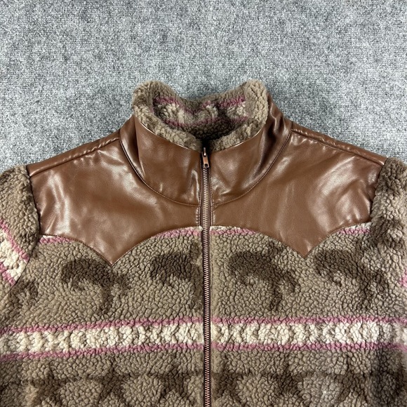 Ariat Jacket Womens XXL Plus Brown Sherpa Fleece‎ Horse Print Bandit Western Zip - Picture 2 of 10